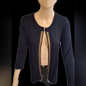JM Collection Black Cardigan with Gold Accents